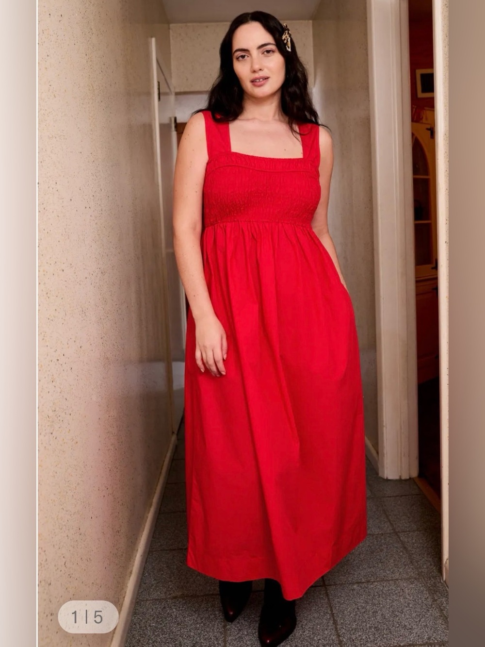 NWT GANNI Smocked Sweetheart Dress size 36 US 4 square neckline smocked bodice - Picture 2 of 13